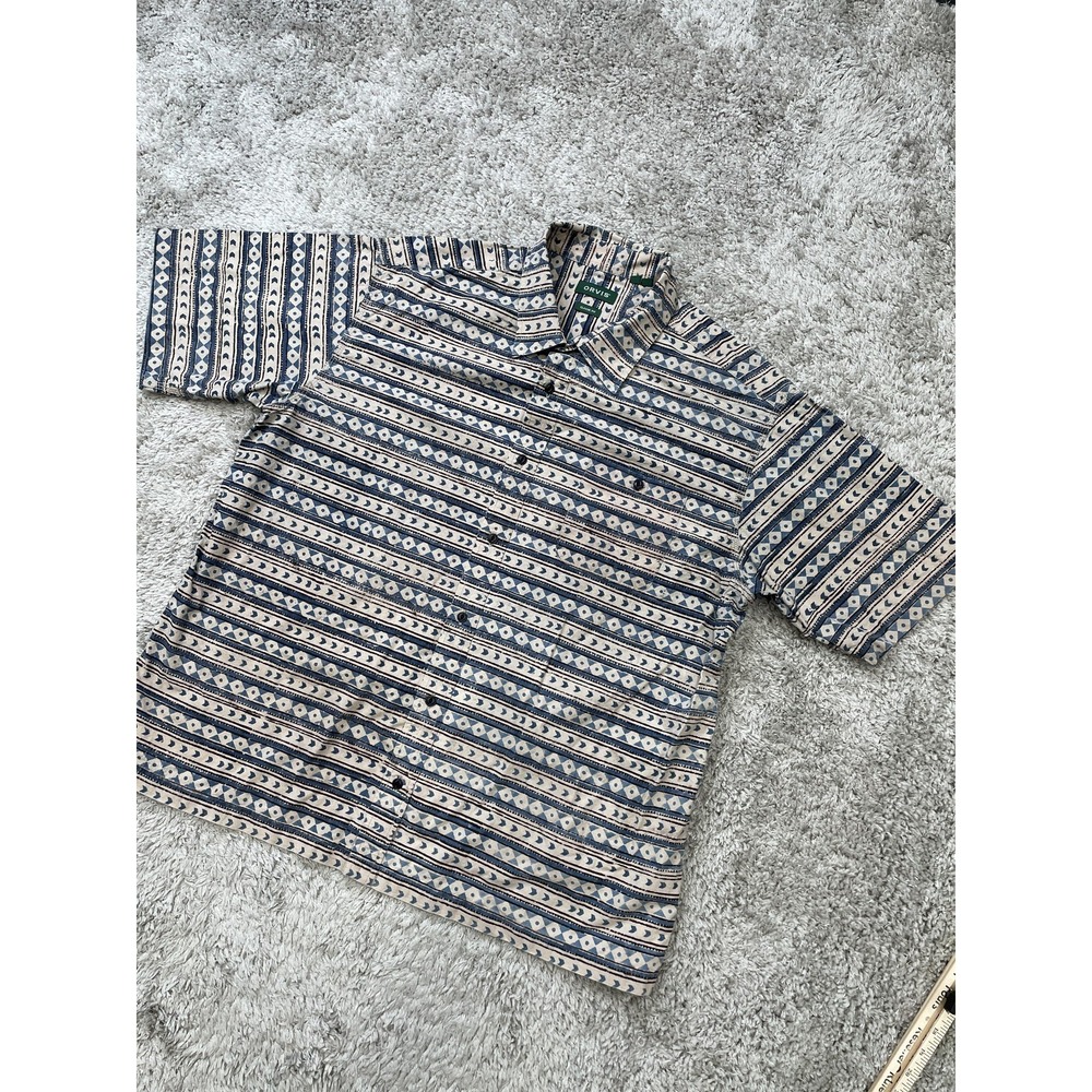 Orvis Shirt Mens 2XL Blue Tan Classic Fit Short Sleeve Geometric Print 2TT9